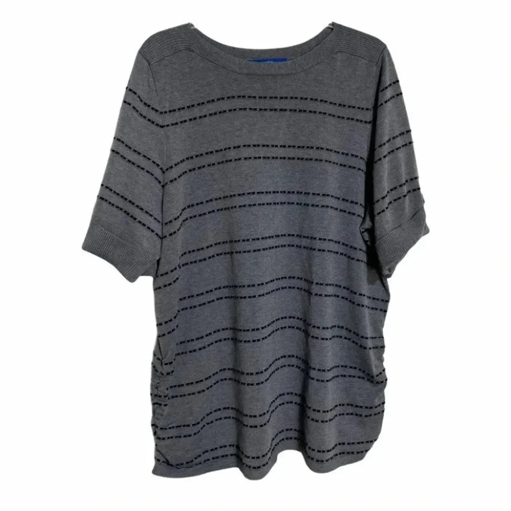 Apt 9 3X gray black‎ striped short sleeve sweater